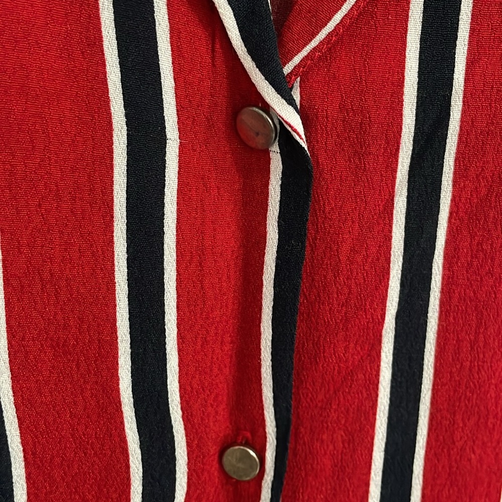 Women Red Striped Button Down Shirt - Picture 4 of 8